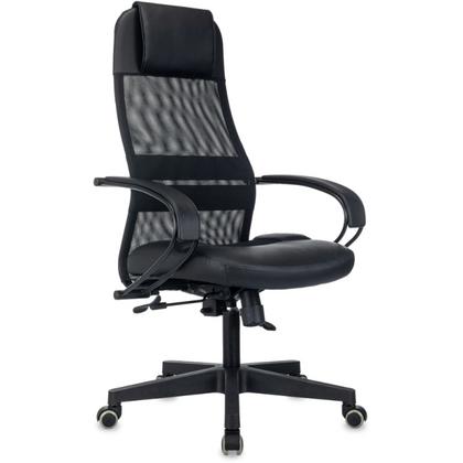 Кресло д/руководителя Бюрократ CH-NOVA LUX сетка/экокожа, черный, крестов. пластик