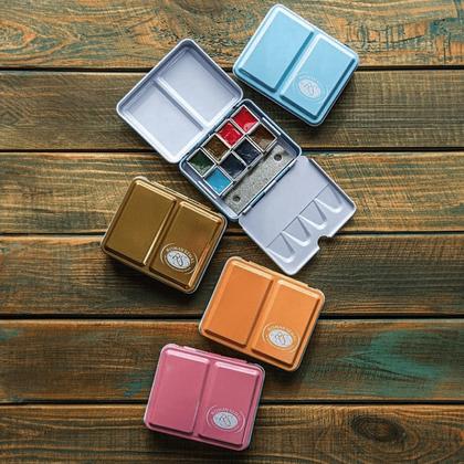 Краски акварельные "Aquarius. Mini Urban Sketcher set" набор 8 цв., полукюветы, метал. коробка, золотая