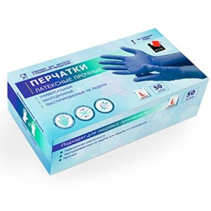 Перчатки латексные одноразовые A.D.M. High Risk прочные р-р XL 50 шт./уп. синий