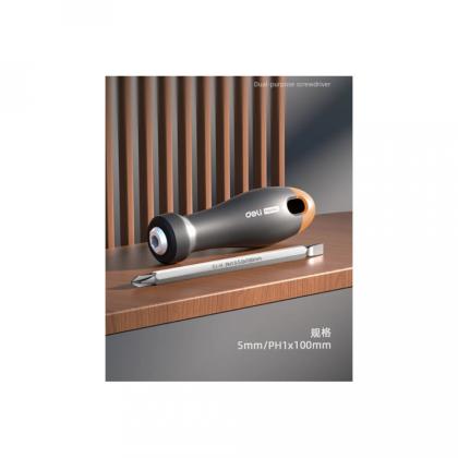 Отвертка двухсторонняя Deli HS HT1055C SL6, PH2*100 мм, Soft Touch, оранжевый