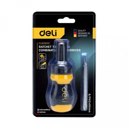 Двухсторонняя отвертка Deli YS EDL626010 с трещоткой, PH2+SL6