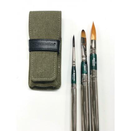 Кисть "Escoda" набор 3 шт., синтетика , складная № 4, 12, 16, зеленый футляр
