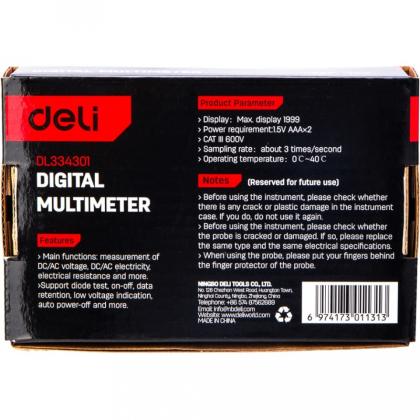 Мультиметр цифровой Deli RS EDL334301 600В, универсальный
