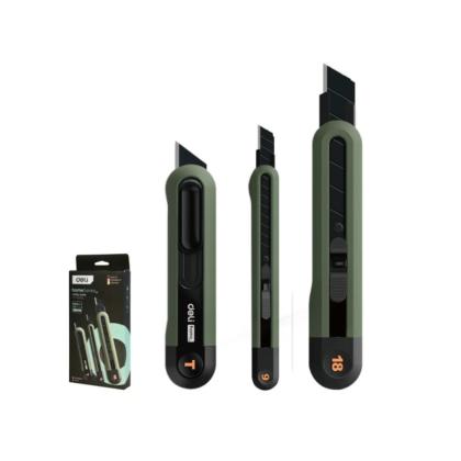 Набор ножей строительных Deli HS EHT4003L 3 шт (ножи 9мм/18мм/трапеция), Soft Touch, зеленый