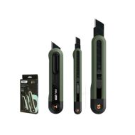Набор ножей строительных Deli HS EHT4003L 3 шт (ножи 9мм/18мм/трапеция), Soft Touch, зеленый
