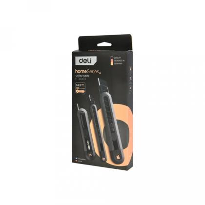 Набор ножей строительных Deli HS EHT4003 3 шт (ножи 9мм/18мм/трапеция), Soft Touch, черный