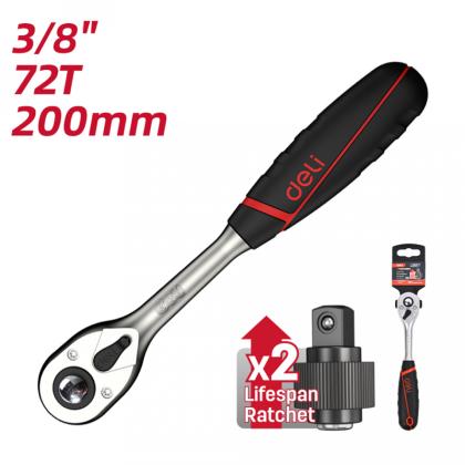 Ключ-трещотка Deli RS EDQ42802 3/8", 200 мм, 72 зуба