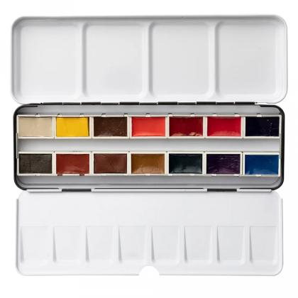 Краски акварельные "Aquarius. Mixing Palette" набор 14 цв., кюветы, метал. коробка