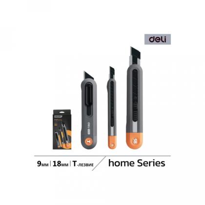 Набор ножей строительных Deli HS EHT4003C 3 шт (ножи 9мм/18мм/трапеция), Soft Touch, оранжевый