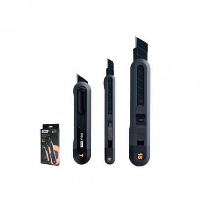 Набор ножей строительных Deli HS EHT4003C 3 шт (ножи 9мм/18мм/трапеция), Soft Touch, оранжевый