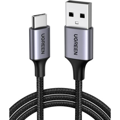 Кабель UGREEN US288-60126, USB-A 2.0 to Type C, 3A, в оплётке, 1m, Black