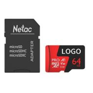 Карта памяти MicroSDXC 64GB V30/A1/C10 Netac P500 Extreme Pro с адаптером