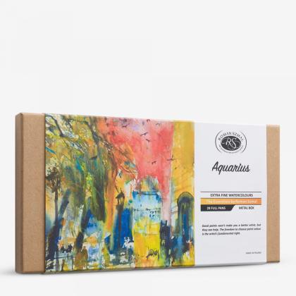 Краски акварельные "Aquarius. The Essentials" набор 28 цв., кюветы, метал. коробка