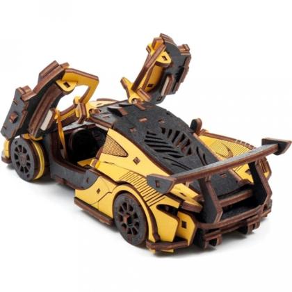 Конструктор 3D "Гоночный автомобиль", деревянный, желтый