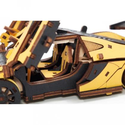 Конструктор 3D "Гоночный автомобиль", деревянный, желтый