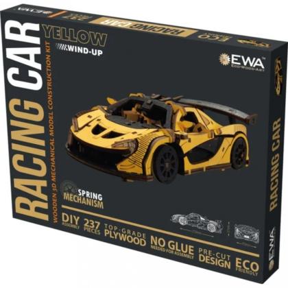 Конструктор 3D "Гоночный автомобиль", деревянный, желтый