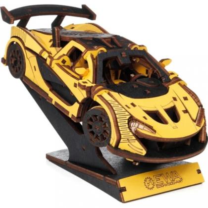Конструктор 3D "Гоночный автомобиль", деревянный, желтый