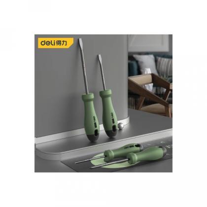 Набор отверток Deli HS HT1004L 4 шт. ( PH1*100,PH2*150,SL5*100,SL6*150), Soft Touch, зеленый
