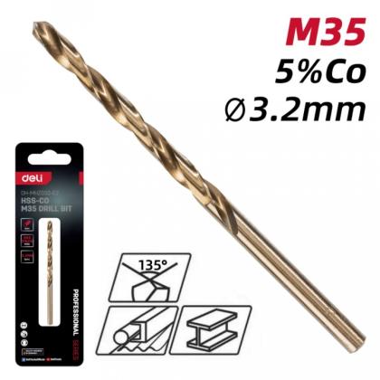 Сверло по металлу Deli RS EDH-MHZ032-E2 3.2 мм, DIN 338, HSCo 5%