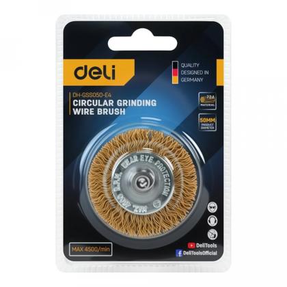Щетка плоская проволочная для дрели Deli YS EDH-GSS075-E3 50 мм, 6,35 мм, гофрированная, витая