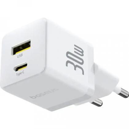 Сетевое зарядное устройство Baseus Palm P1011160A213-01 Fast Charger C+U 30W EU Moon White (с кабелем USB-C)