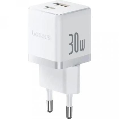 Сетевое зарядное устройство Baseus Palm P1011160A213-01 Fast Charger C+U 30W EU Moon White (с кабелем USB-C)