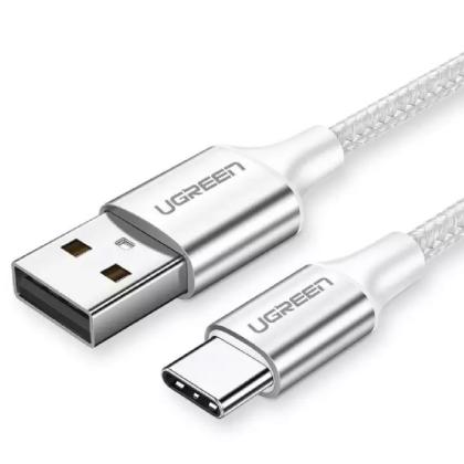 Кабель UGREEN US288-60131, USB-A 2.0 to Type C, 3A, в оплётке, 1m, White