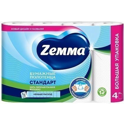 Полотенца бумажные Zemma 4 рул, 2 слоя, цв. белый