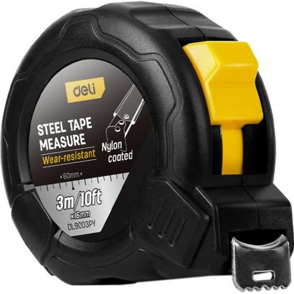 Рулетка Deli YS EDL9003PY 3 м*16 мм, нейлоновое покрытие, черная
